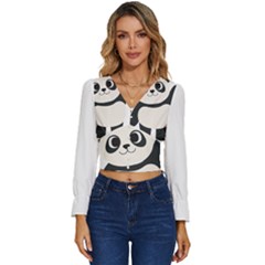 Hello Panda  Long Sleeve V-neck Top by MyNewStor