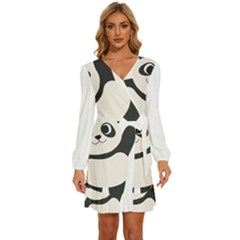 Hello Panda  Long Sleeve Waist Tie Ruffle Velvet Dress