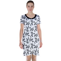 Erotic Pants Motif Black And White Graphic Pattern Black Backgrond Short Sleeve Nightdress