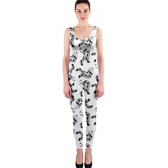 Erotic Pants Motif Black And White Graphic Pattern Black Backgrond One Piece Catsuit