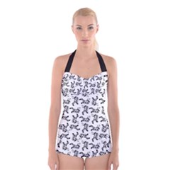 Erotic Pants Motif Black And White Graphic Pattern Black Backgrond Boyleg Halter Swimsuit 