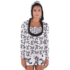 Erotic Pants Motif Black And White Graphic Pattern Black Backgrond Long Sleeve Hooded T-shirt