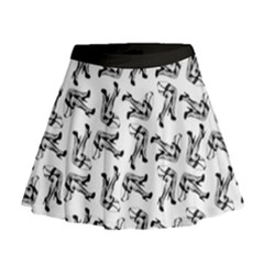 Erotic Pants Motif Black And White Graphic Pattern Black Backgrond Mini Flare Skirt