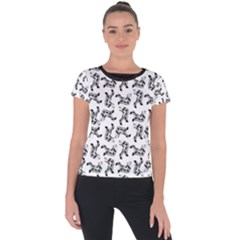 Erotic Pants Motif Black And White Graphic Pattern Black Backgrond Short Sleeve Sports Top 