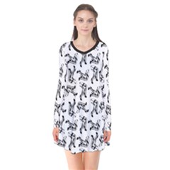 Erotic Pants Motif Black And White Graphic Pattern Black Backgrond Long Sleeve V-neck Flare Dress