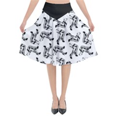 Erotic Pants Motif Black And White Graphic Pattern Black Backgrond Flared Midi Skirt by dflcprintsclothing