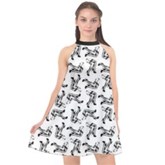 Erotic Pants Motif Black And White Graphic Pattern Black Backgrond Halter Neckline Chiffon Dress  by dflcprintsclothing