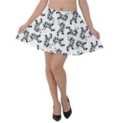 Erotic Pants Motif Black And White Graphic Pattern Black Backgrond Velvet Skater Skirt by dflcprintsclothing