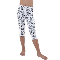 Erotic Pants Motif Black And White Graphic Pattern Black Backgrond Kids  Lightweight Velour Capri Leggings 