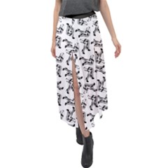 Erotic Pants Motif Black And White Graphic Pattern Black Backgrond Velour Split Maxi Skirt by dflcprintsclothing