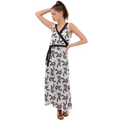 Erotic Pants Motif Black And White Graphic Pattern Black Backgrond V-neck Chiffon Maxi Dress by dflcprintsclothing