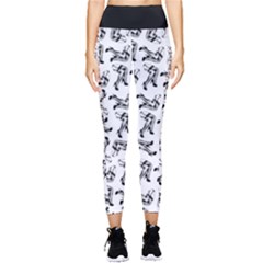 Erotic Pants Motif Black And White Graphic Pattern Black Backgrond Pocket Leggings 