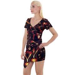 Year Of The Dragon Short Sleeve Asymmetric Mini Dress