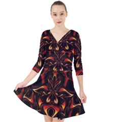 Year Of The Dragon Quarter Sleeve Front Wrap Dress