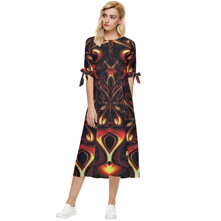 Year Of The Dragon Bow Sleeve Chiffon Midi Dress