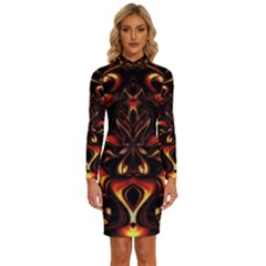 Year Of The Dragon Long Sleeve Shirt Collar Bodycon Dress