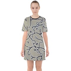 Sketchy Abstract Artistic Print Design Sixties Short Sleeve Mini Dress