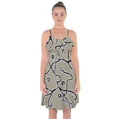 Sketchy Abstract Artistic Print Design Ruffle Detail Chiffon Dress by dflcprintsclothing