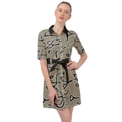 Sketchy Abstract Artistic Print Design Belted Shirt Dress by dflcprintsclothing