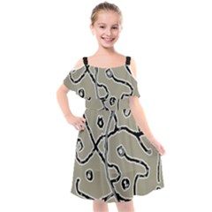 Sketchy Abstract Artistic Print Design Kids  Cut Out Shoulders Chiffon Dress by dflcprintsclothing