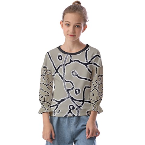 Sketchy Abstract Artistic Print Design Kids  Cuff Sleeve Top by dflcprintsclothing