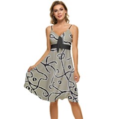 Sketchy Abstract Artistic Print Design Sleeveless Tie Front Chiffon Dress by dflcprintsclothing