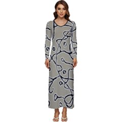 Sketchy Abstract Artistic Print Design Long Sleeve Longline Maxi Dress