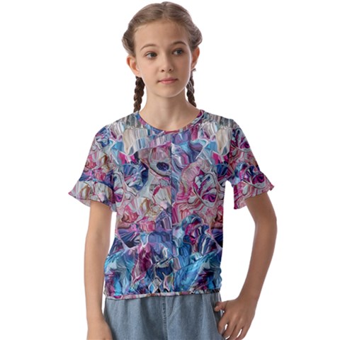 Three Layers Blend Module 1-5 Liquify Kids  Cuff Sleeve Scrunch Bottom T-shirt by kaleidomarblingart