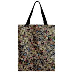 Sticker Collage Motif Pattern Black Backgrond Zipper Classic Tote Bag by dflcprintsclothing