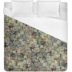 Sticker Collage Motif Pattern Black Backgrond Duvet Cover (king Size)