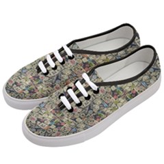 Sticker Collage Motif Pattern Black Backgrond Women s Classic Low Top Sneakers