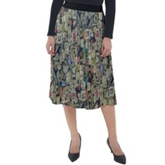 Sticker Collage Motif Pattern Black Backgrond Classic Velour Midi Skirt  by dflcprintsclothing