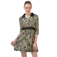 Sticker Collage Motif Pattern Black Backgrond Mini Skater Shirt Dress