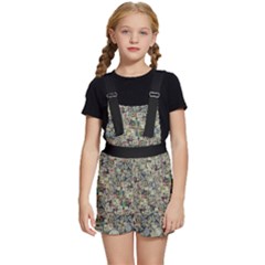 Sticker Collage Motif Pattern Black Backgrond Kids  Short Overalls