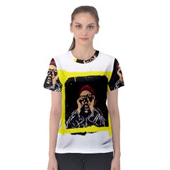 Yellow Brown Red Colorful Graffiti Illustration T-shirt Women s Sport Mesh T-shirt