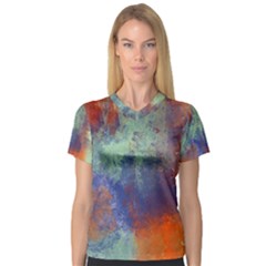 abstractgreenorangeblue1 Abstract in Green, Orange, and Blue Women s V-Neck Sport Mesh Tee