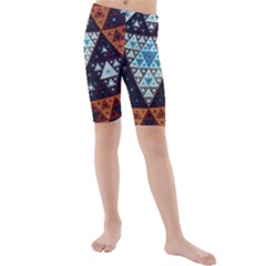 Fractal Triangle Geometric Abstract Pattern Kids  Mid Length Swim Shorts