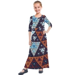 Fractal Triangle Geometric Abstract Pattern Kids  Quarter Sleeve Maxi Dress