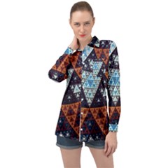 Fractal Triangle Geometric Abstract Pattern Long Sleeve Satin Shirt