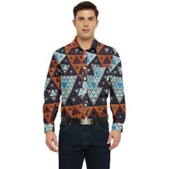 Fractal Triangle Geometric Abstract Pattern Men s Long Sleeve Pocket Shirt  by Cemarart