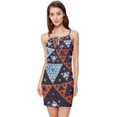 Fractal Triangle Geometric Abstract Pattern Summer Tie Front Dress