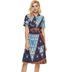 Fractal Triangle Geometric Abstract Pattern Button Top Knee Length Dress