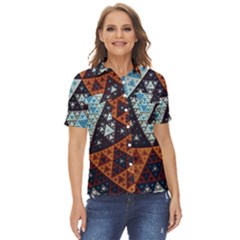 Fractal Triangle Geometric Abstract Pattern Women s Short Sleeve Double Pocket Shirt