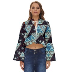 Fractal Triangle Geometric Abstract Pattern Boho Long Bell Sleeve Top