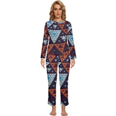 Fractal Triangle Geometric Abstract Pattern Womens  Long Sleeve Lightweight Pajamas Set