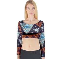 Fractal Triangle Geometric Abstract Pattern Long Sleeve Crop Top