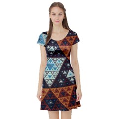 Fractal Triangle Geometric Abstract Pattern Short Sleeve Skater Dress