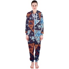 Fractal Triangle Geometric Abstract Pattern Hooded Jumpsuit (ladies)