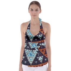 Fractal Triangle Geometric Abstract Pattern Tie Back Tankini Top