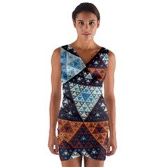 Fractal Triangle Geometric Abstract Pattern Wrap Front Bodycon Dress